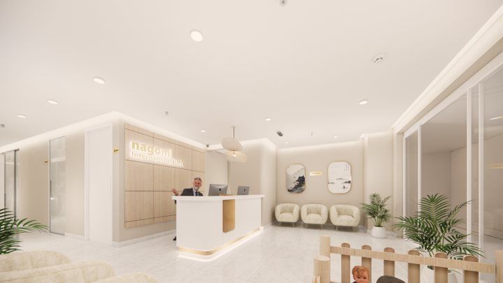 Nagomi International Clinic reception, Japanese-inspired clinic interior by Levantine Healthcare