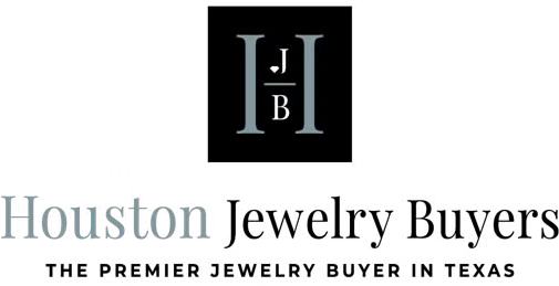 Houston Jewelry Buyers logo with black monogram above gray text and tagline on white background