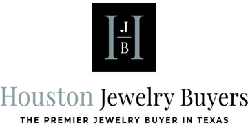 Houston Jewelry Buyers logo with black monogram above gray text and tagline on white background