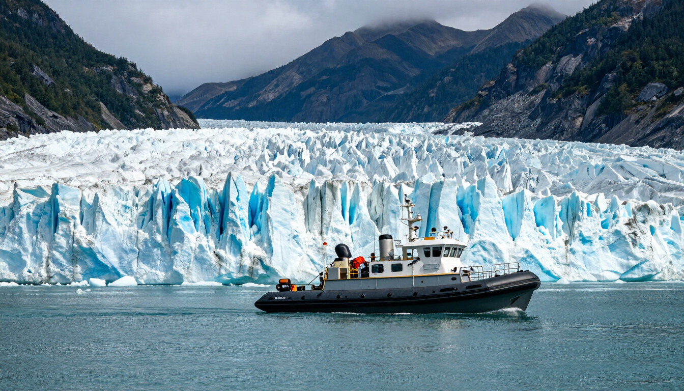 Expedition vessel near Alaska glacier