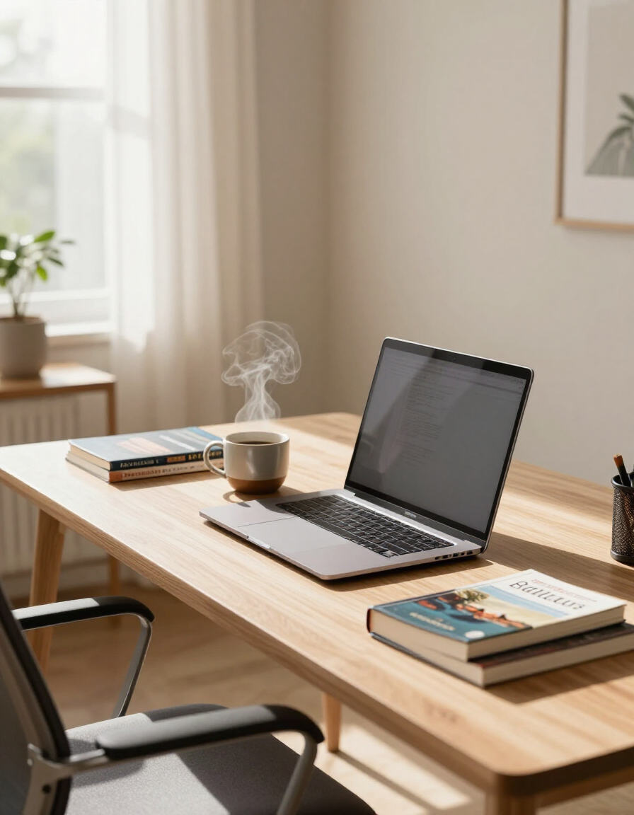 Travel professional working remotely from home office