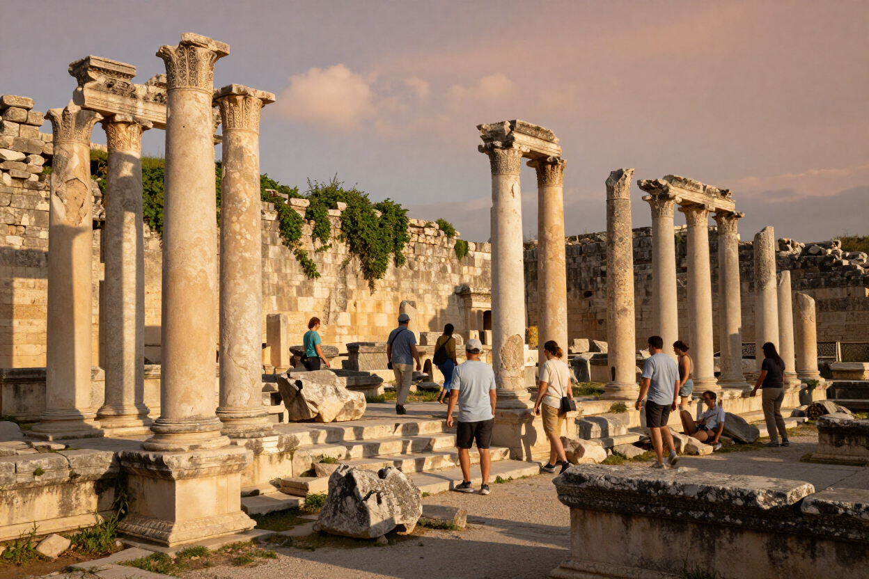 Ancient stone ruins in afternoon sunlight