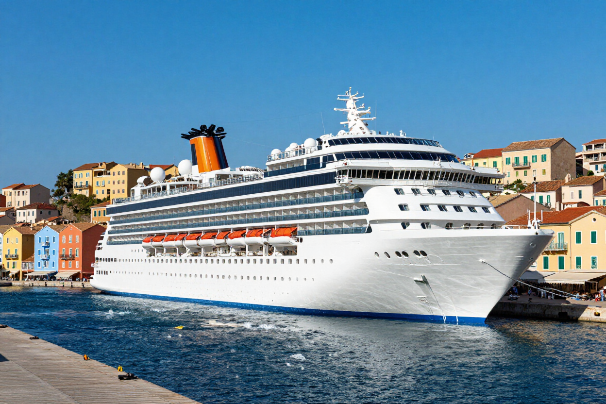Ocean cruise ship at Mediterranean port