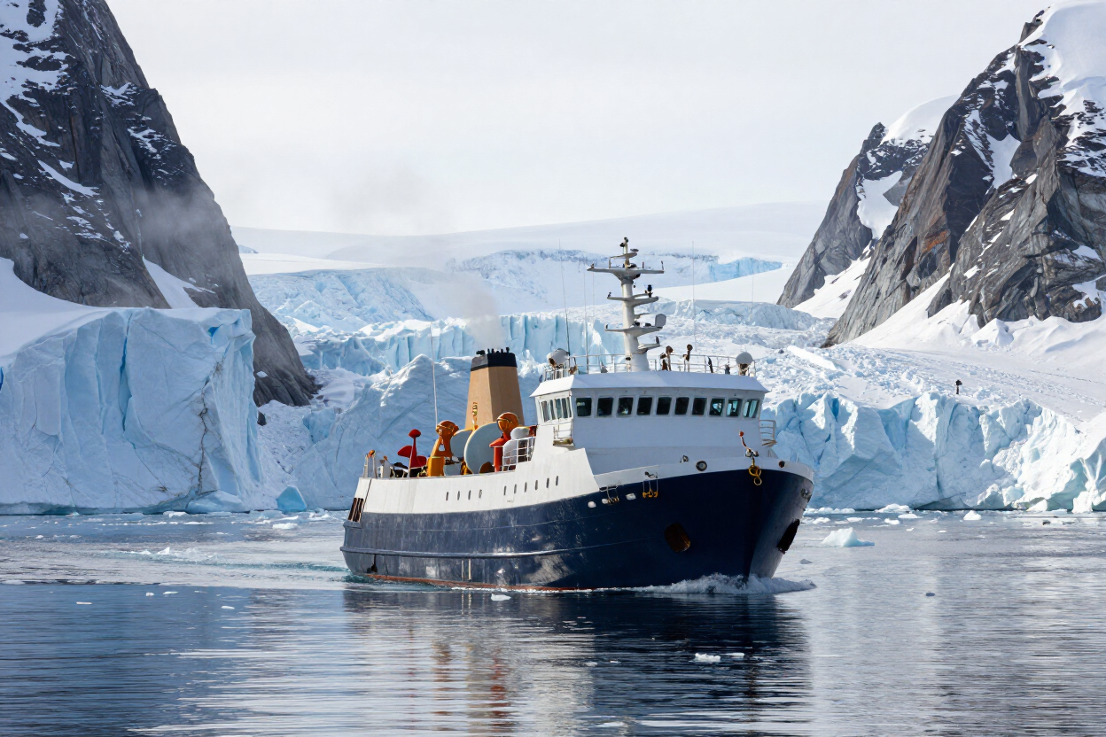 Expedition cruise in arctic fjord