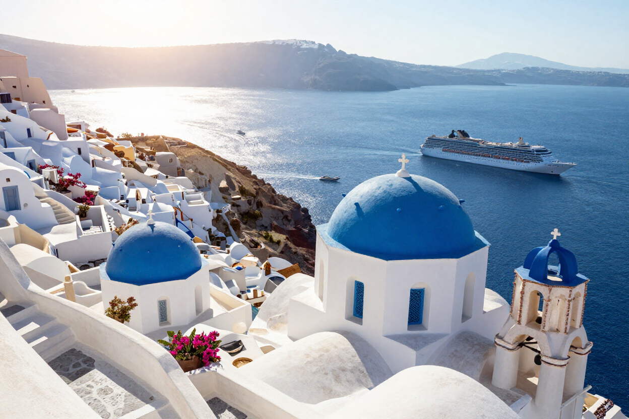 Santorini caldera with cruise ship