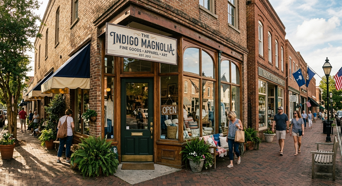 Historic downtown Georgetown South Carolina waterfront commercial district on a sunny day
