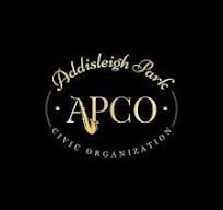 Addisleigh Park Civic Organization logo with gold text on a black background.