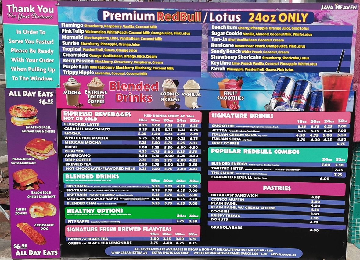 A menu for premium redbull / lotus 24oz only