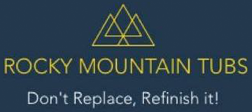 Rocky Mountain Tubs logo with gold mountain icon and tagline, &ldquo;Don&rsquo;t Replace, Refinish it!&rdquo;