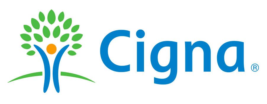 A cigna logo with a tree and a person