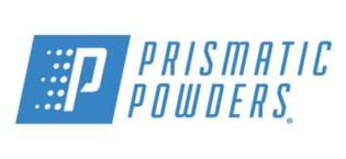 Prismatic Powders logo: Blue tilted square with white