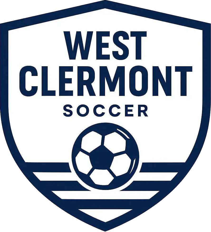 West Clermont Soccer shield logo in navy blue and white with a soccer ball at the bottom