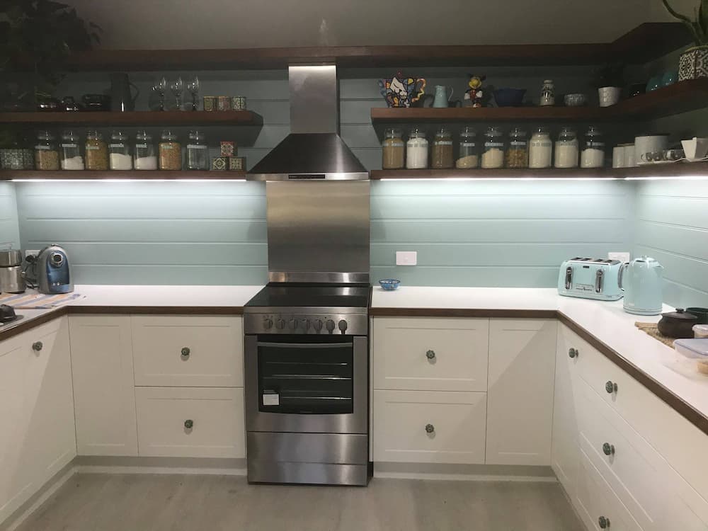 Blue Panel Kitchen Splashback — Crispin Cabinetmakers in South Grafton, NSW