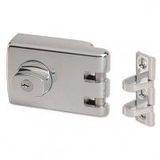 A Stainless Steel Door Latch With a Key on a White Background — Darwin Lock & Key In Coconut Grove, NT