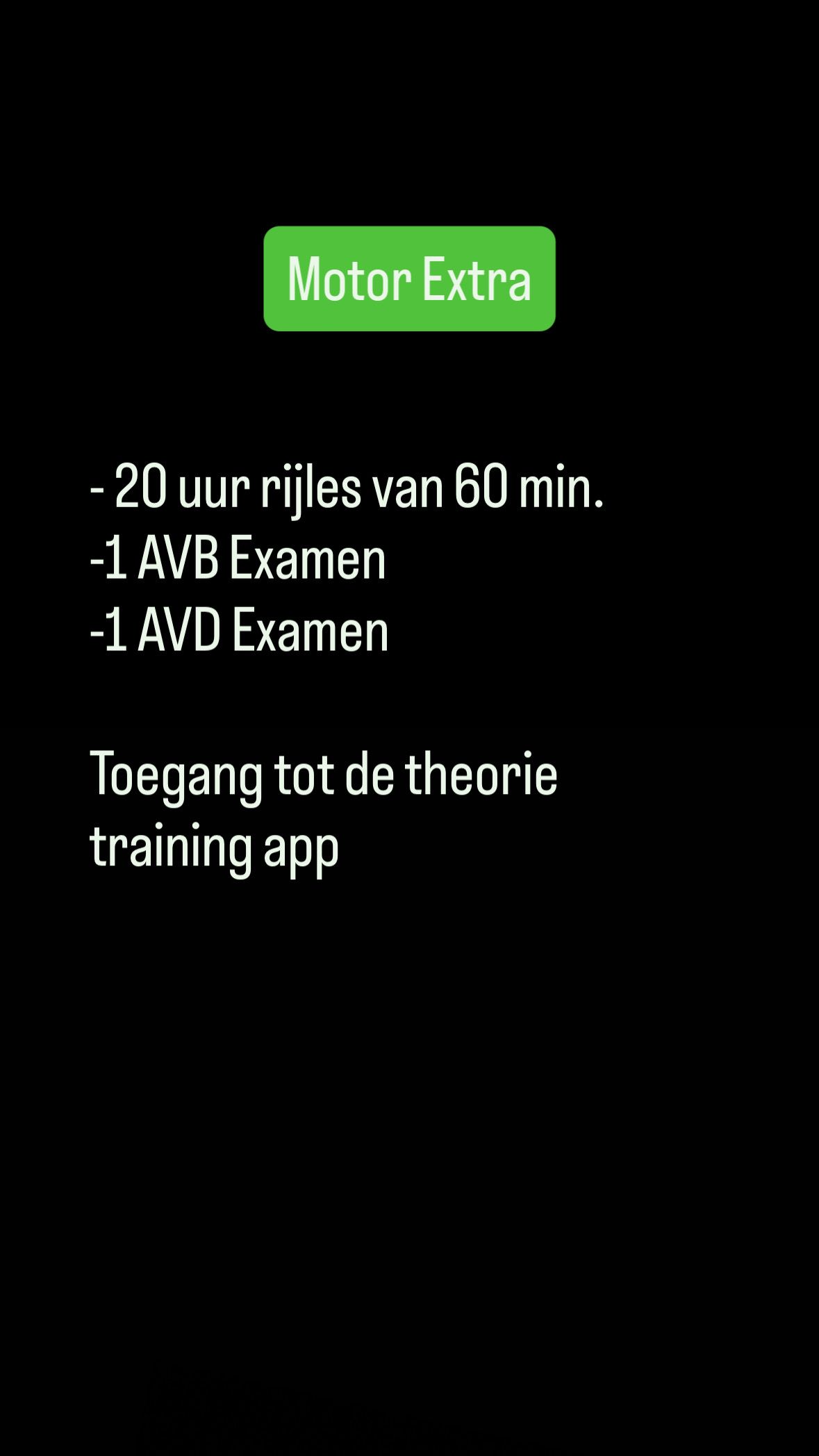 Pakket C prijslijst: € 1195,- inclusief 12 lessen, 1 praktijkexamen en toegang tot de theorie-app.