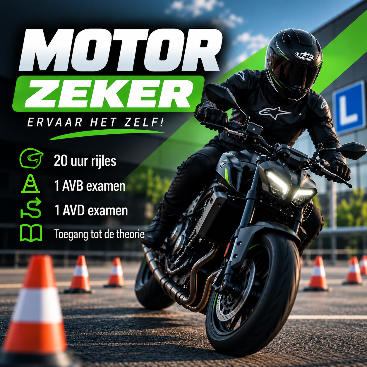 Pakket C prijslijst: € 1195,- inclusief 12 lessen, 1 praktijkexamen en toegang tot de theorie-app.