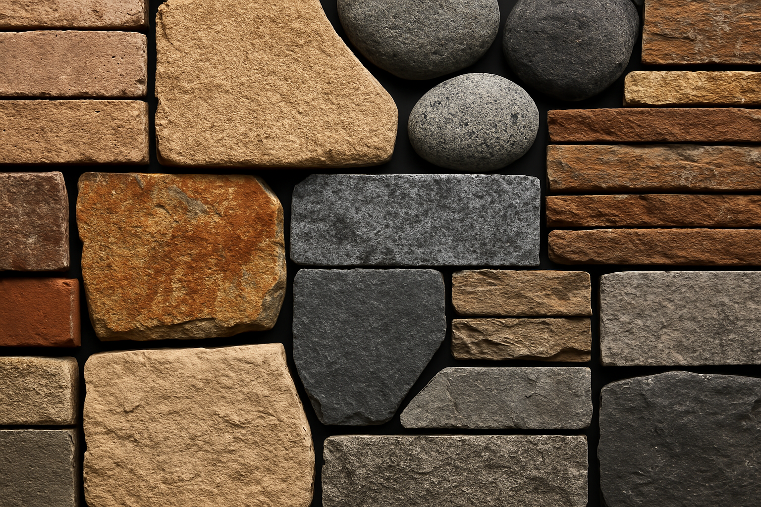 A wall made of different types of rocks and bricks