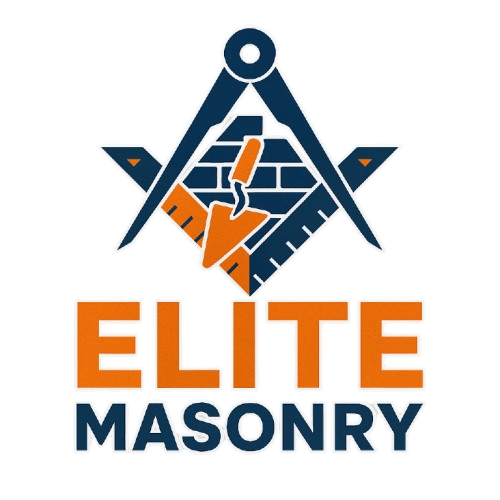 The logo for elite masonry has a masonic symbol on it.