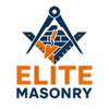 The logo for elite masonry has a masonic symbol on it.