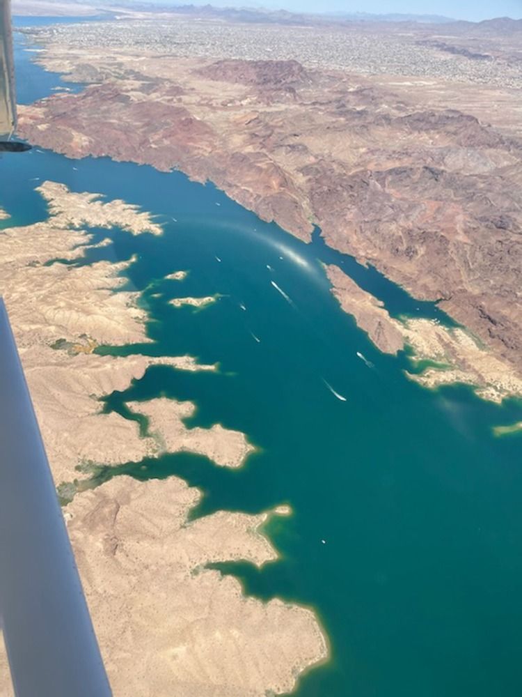 An aerial view of a large body of water