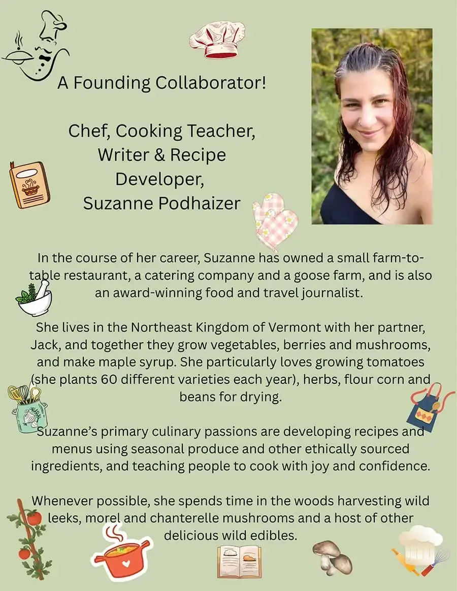 Poster announcing a founding collaborator with portrait photo, green background, and event details text