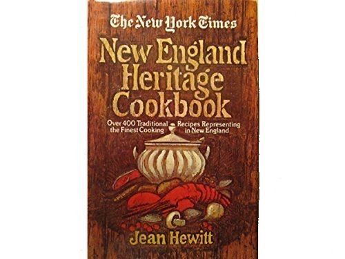 Cover of The New York Times New England Heritage Cookbook, brown background with red berries and a cream jug.