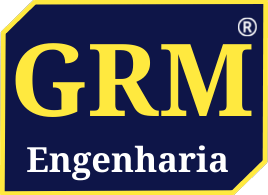 Um logotipo azul e amarelo para grm engenharia