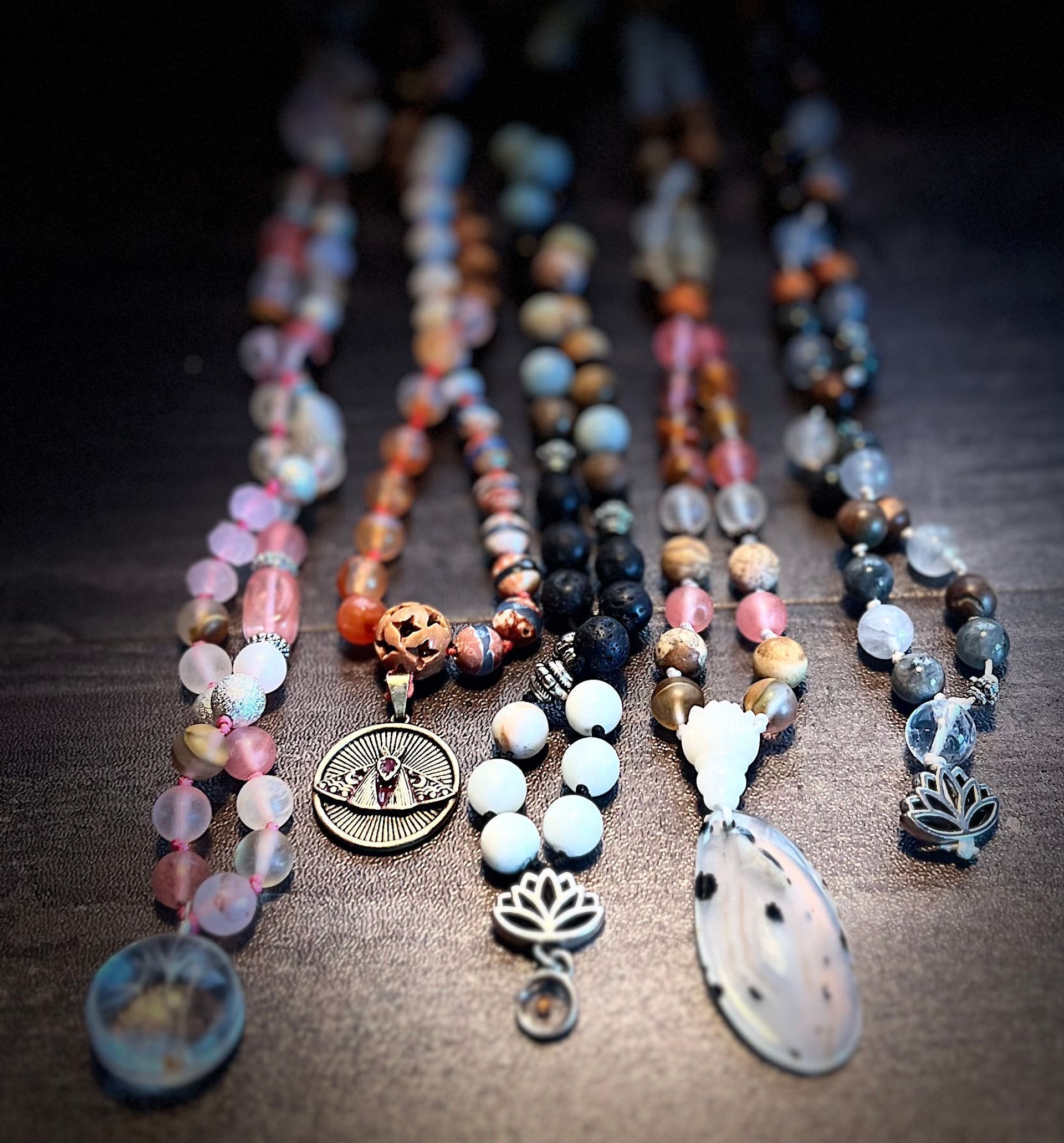 -MODERN MALA- Learn how to make your own modern version of a sacred Mala necklace. My modern twist incorporates a cool pendant, semi-precious and natural stones, and a shorter, more contemporary length while retaining the sacred aspects and uses of the traditional version. I will teach you the history of the Mala, what makes them special, how to use them, and how to make them! You will come away with a skill that you can use time and time again to make these earthy, cool, boho style necklaces for yourself, or as meaningful gifts for family and friends. I will provide you with all you need to make your own stunning stone Mala. Come sip some tea, have a snack, and learn a new skill!