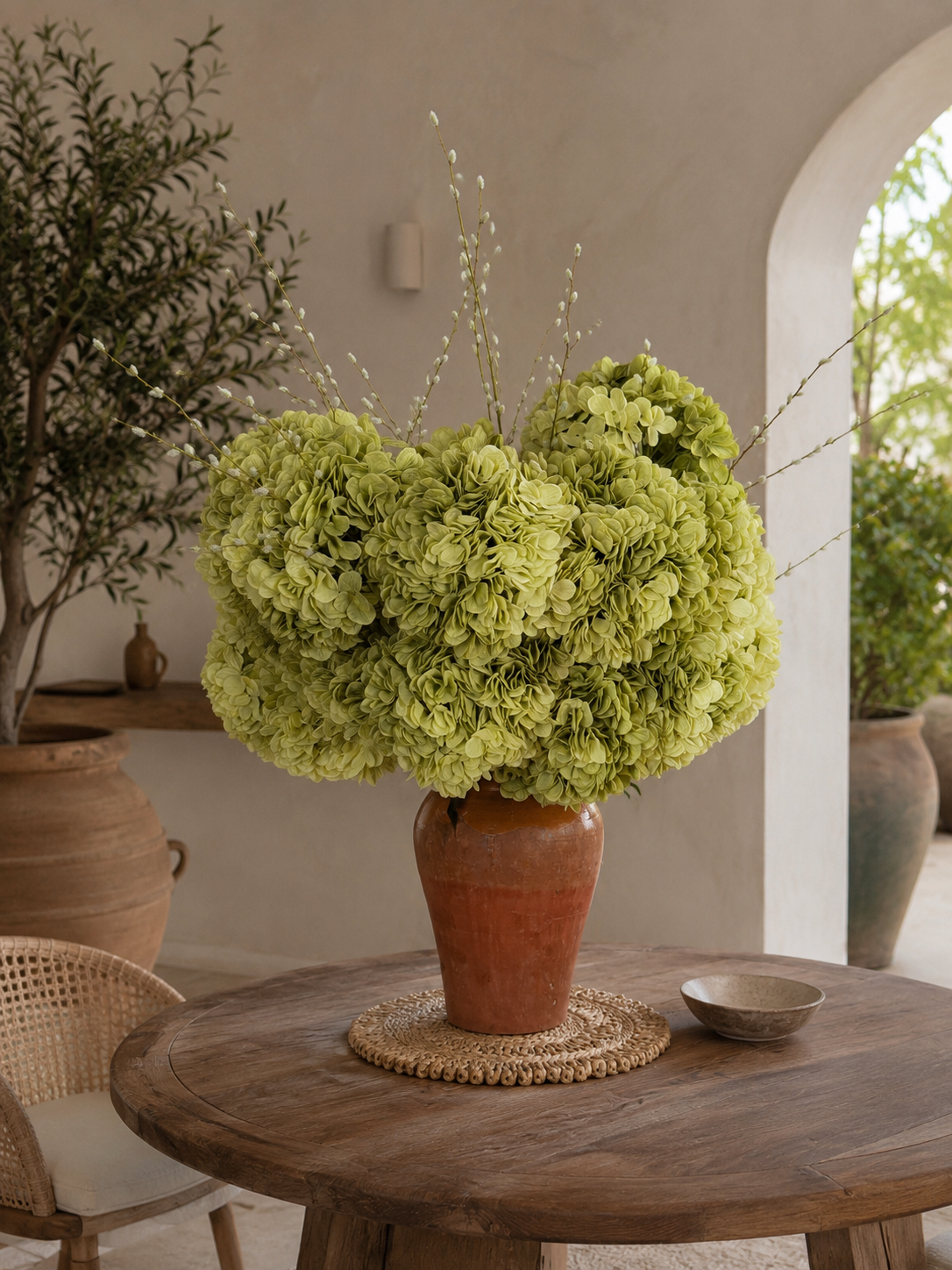 Hortensia boeket XXXL in olijfpot
