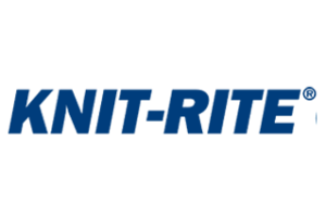 לוגו של Knit-Rite עם טקסט כחול על רקע לבן.