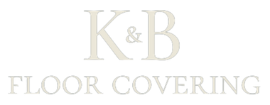 A white logo for k & b floorcovering on a white background.
