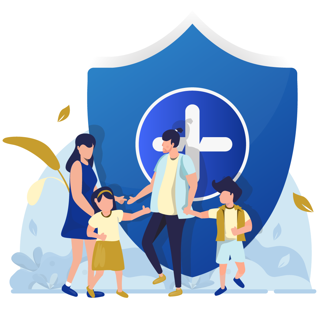 Family life insurance concept, illustration of protect the family