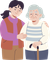 Two people walking together, one supporting the other with a cane