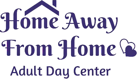 Home Away From Home Adult Day Center logo in purple with a house roof and heart icon