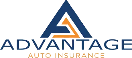 The logo for advantage auto insurance is blue and orange.