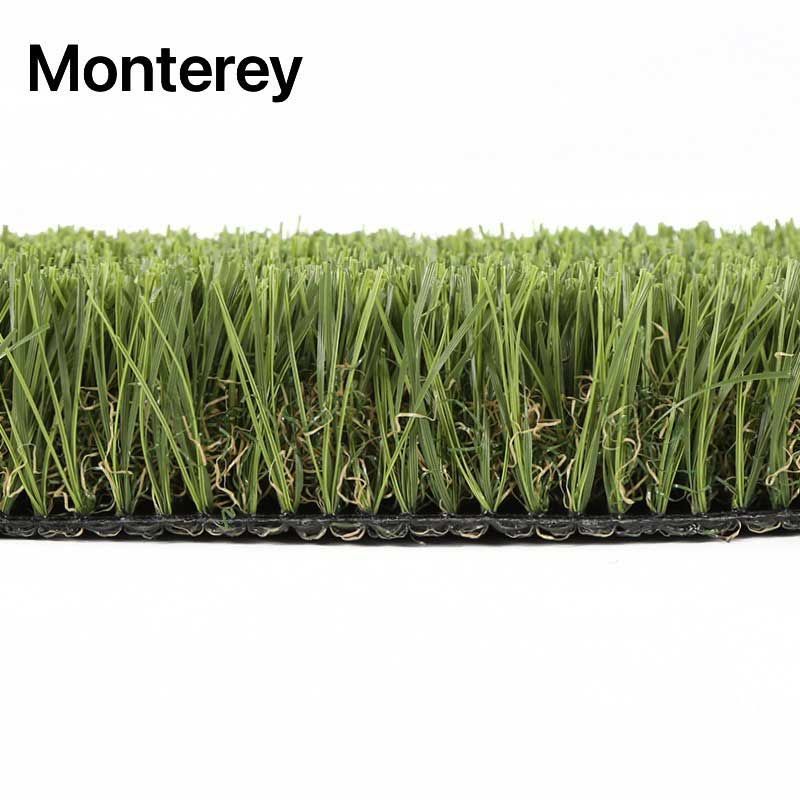 Etiqueta Monterey sobre una bandeja de densas plántulas de hierba verde