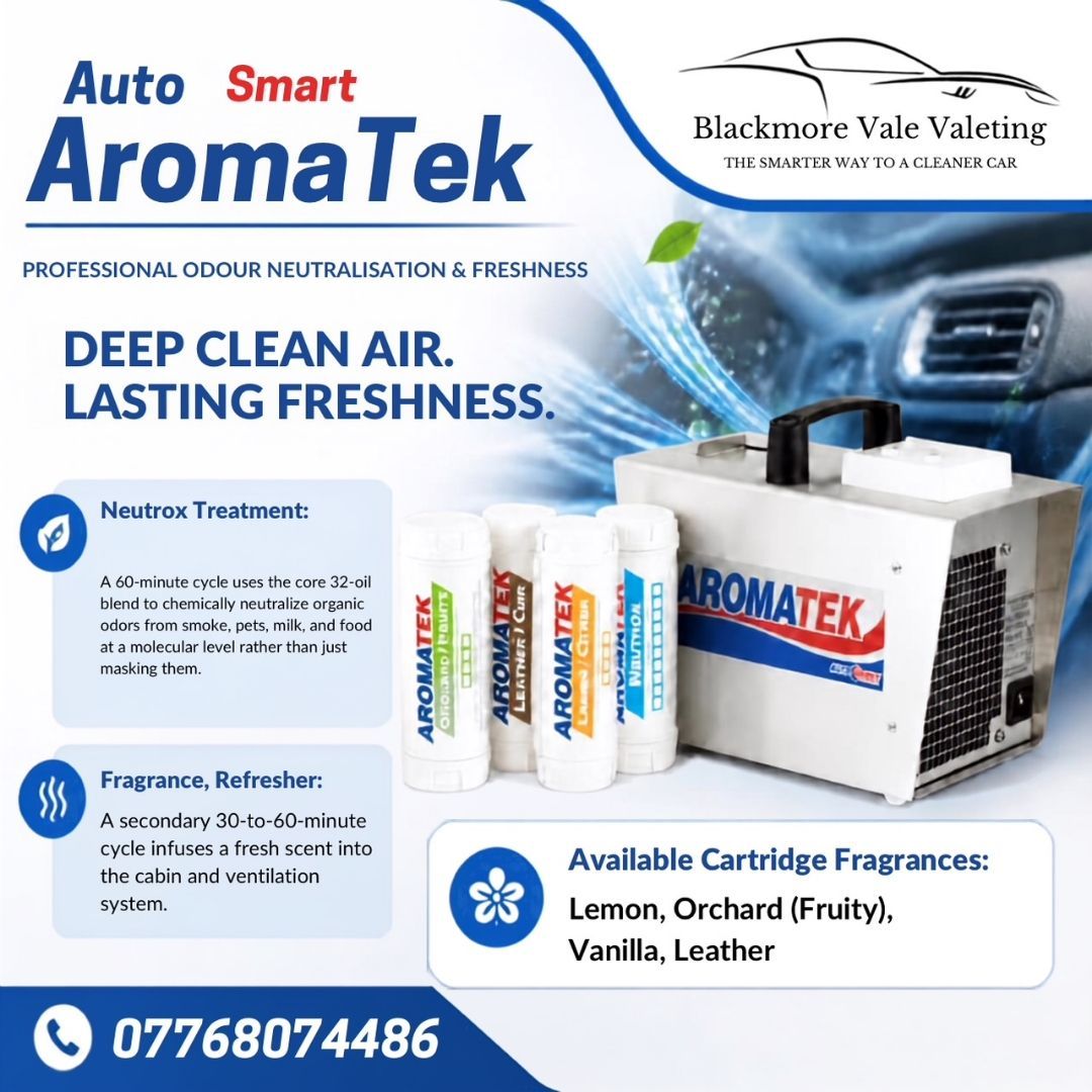 Aromatek Odour Neutralisation The Permanent Solution. Interior Valet, Detailing, Gillingham & Shaftesbury, Blackmore Vale Valeting, Mobile Valeting, North Dorset AutoSmart , Aromatek Odour ,cigarette Smoke Pet Smells