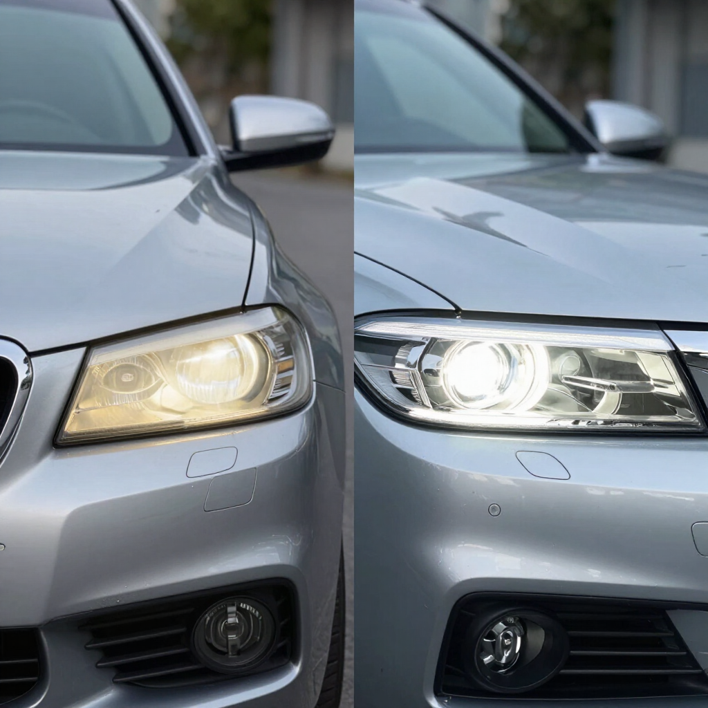 Plastic headlights restored from scratched or yellowing. .Blackmore Vale Valeting. Headlight Restoration Yellow Head Lights Restored