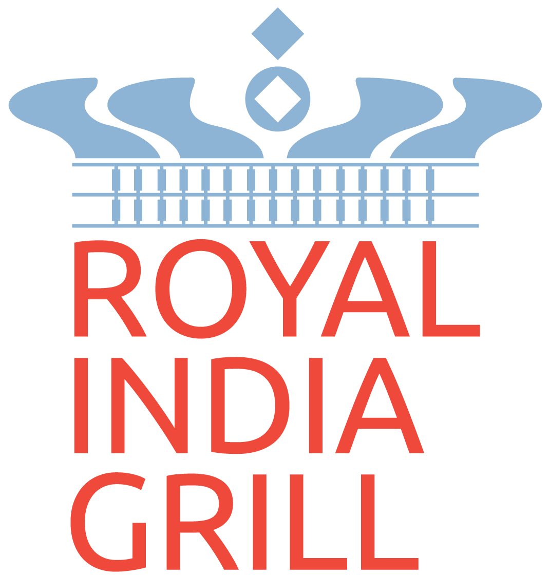 Royal India Grill logo: blue crown over red text.