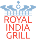 Logo for Royal India Grill with crown above and text in red.