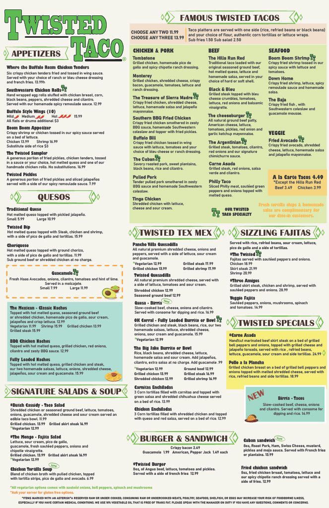 Fayetteville Tex-mex menu