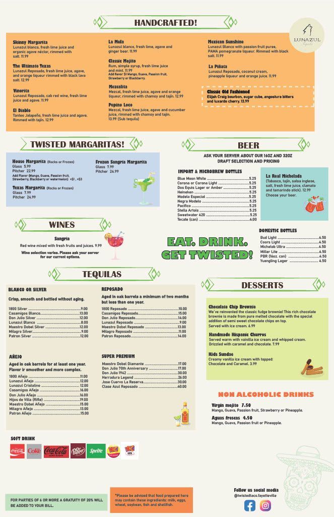 Fayetteville Tex-mex menu
