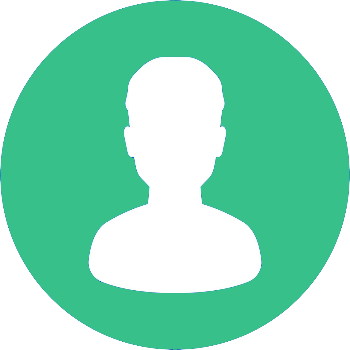 White silhouette of a person inside a turquoise circle.