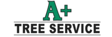 The logo for a+ tree service is green and black