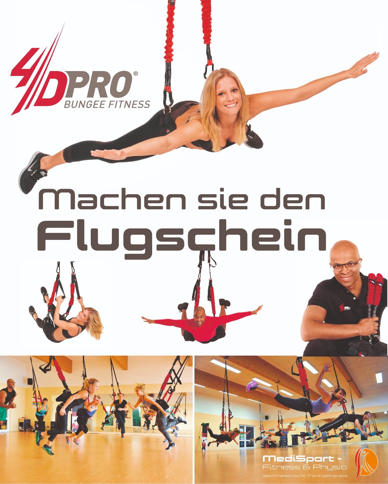 Eine Gruppe von Leuten macht in einem Fitnessstudio Übungen.