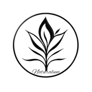 Zwart-wit logo: gestileerde plant in een cirkel; met de tekst 