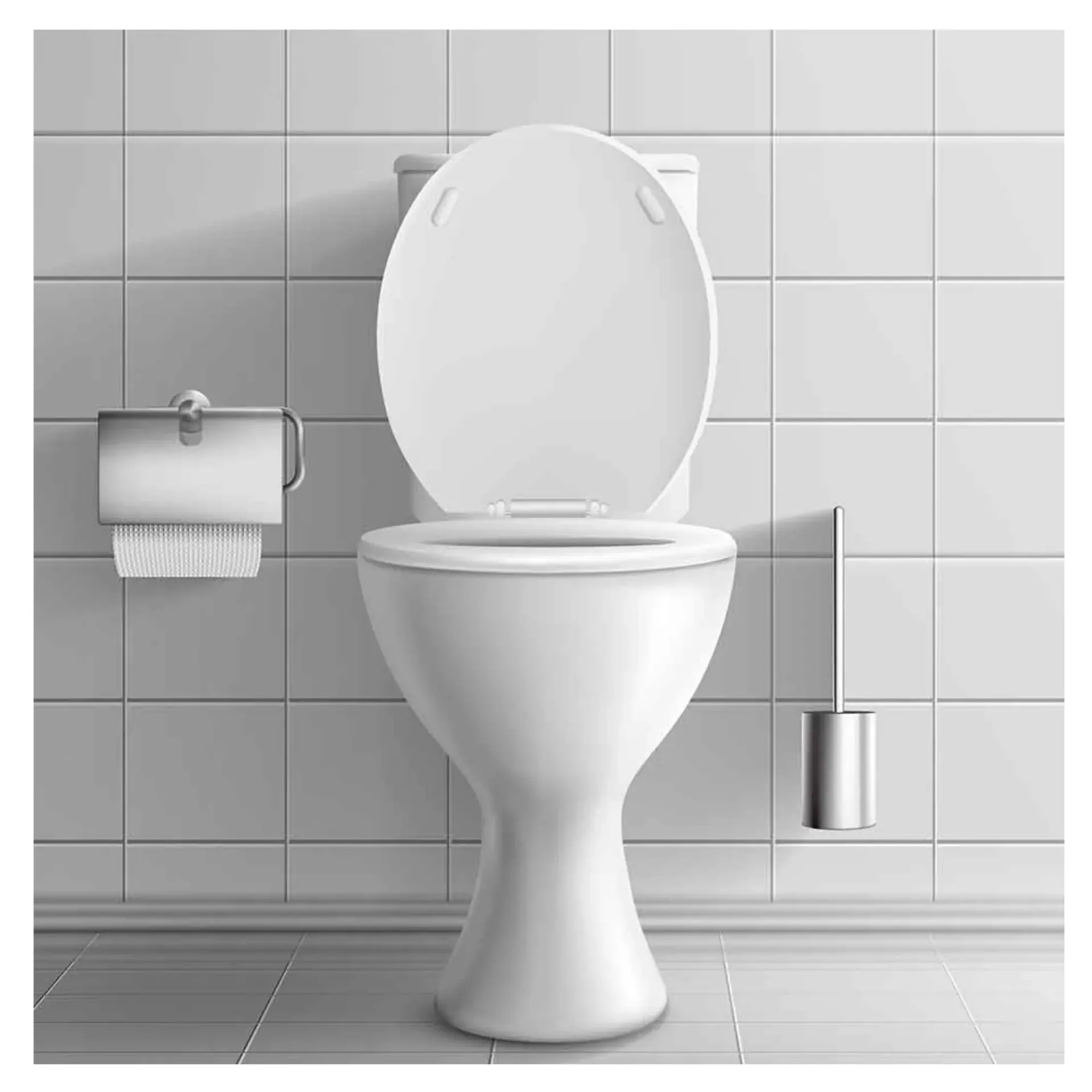 Ted & Bros Plumbing | white toilet is sitting in a bathroom next to a toilet paper dispenser and a toilet brush.
