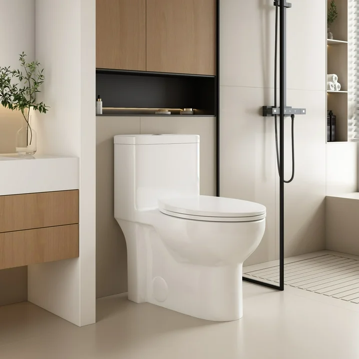 Ted & Bros Plumbing | white toilet is sitting in a bathroom next to a toilet paper dispenser and a toilet brush.