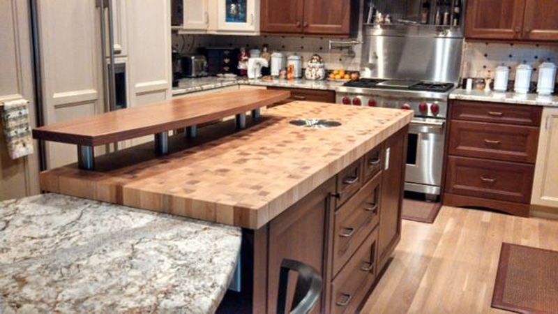 Hickory End Grain and Santos Mahogany Flat Grain Countertops - Southside Woodshop
