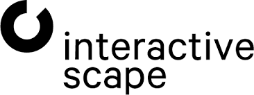 Interactive scape logo: a black open circle and the company name in black text.
